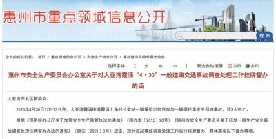​交通事故致2人死亡！惠州大亚湾被挂牌督办